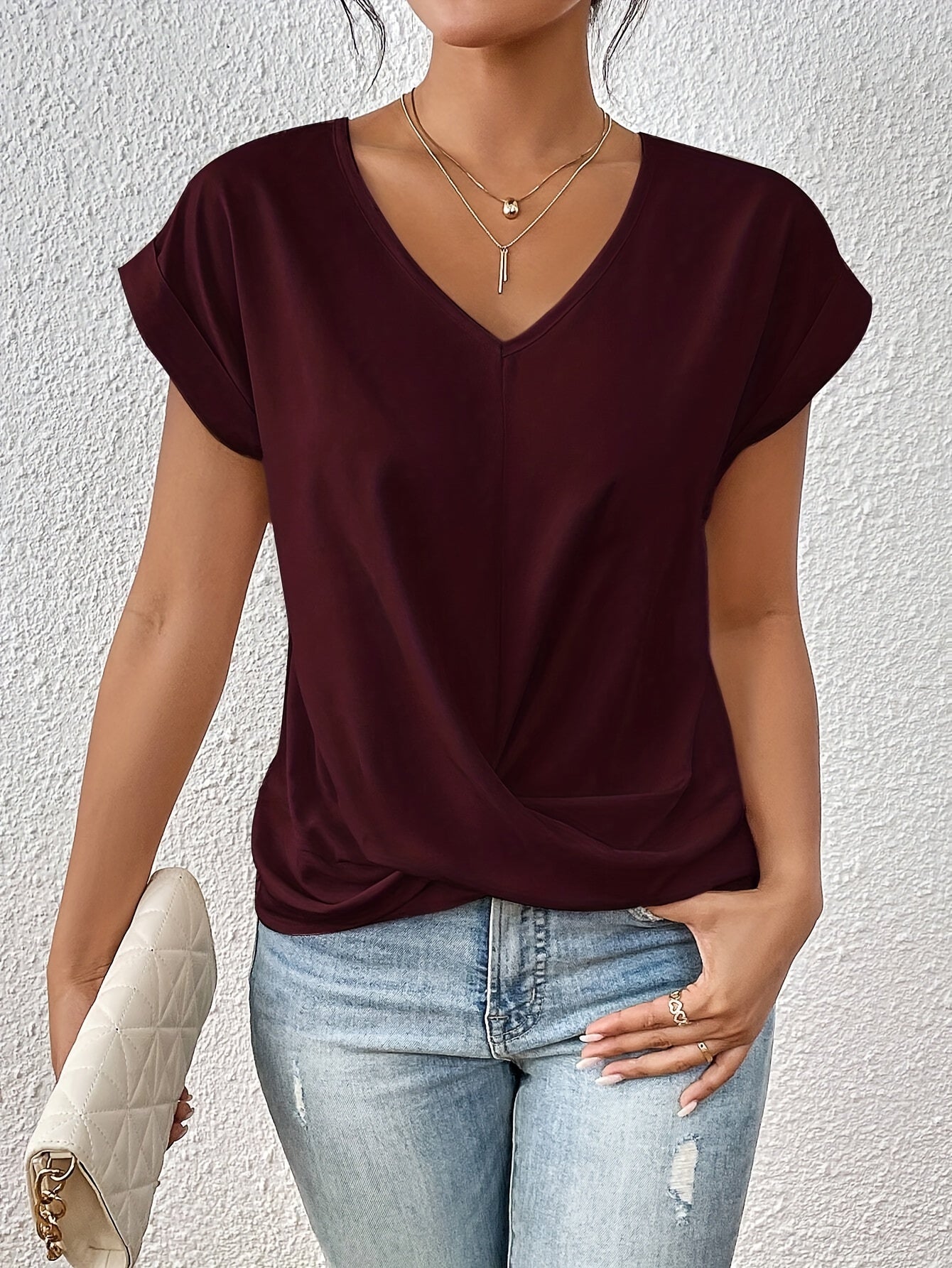 Women’s Sweetheart Neck Short Sleeve T-Shirt Brown