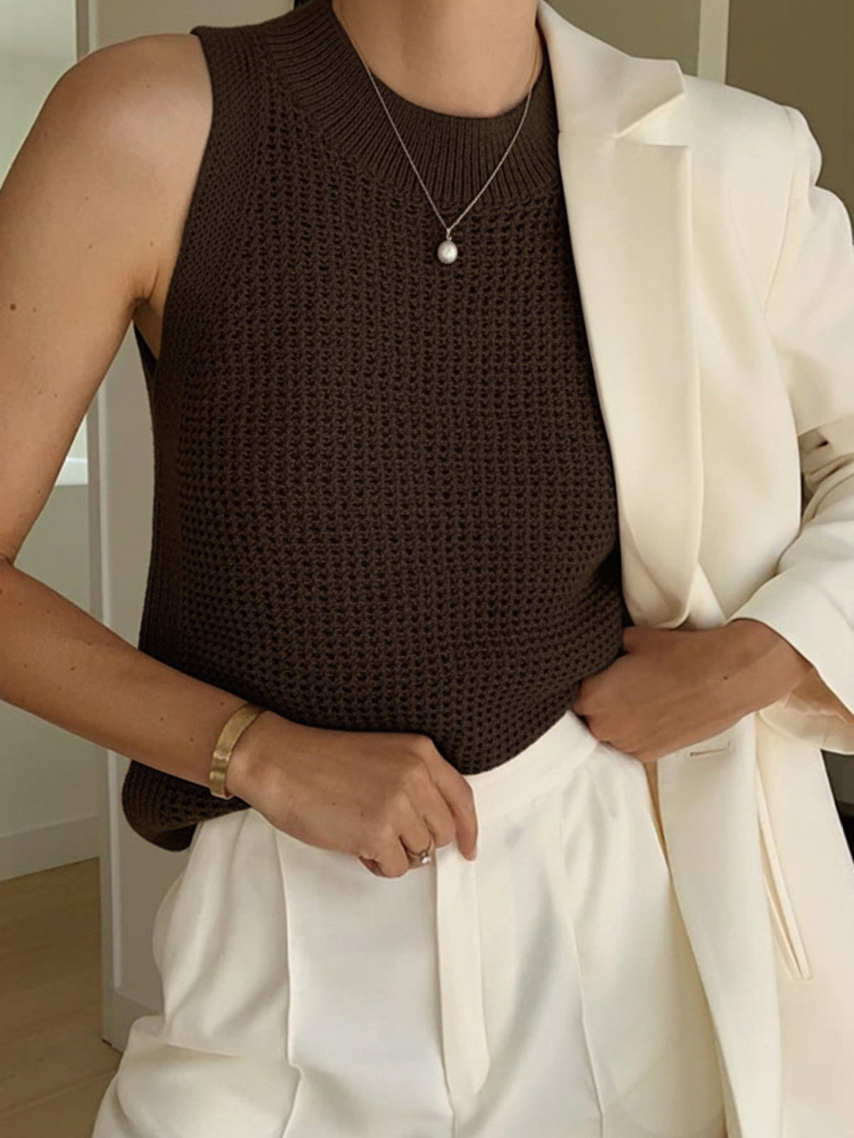 Women’s Open-Knit Tank Top | Crew Neck