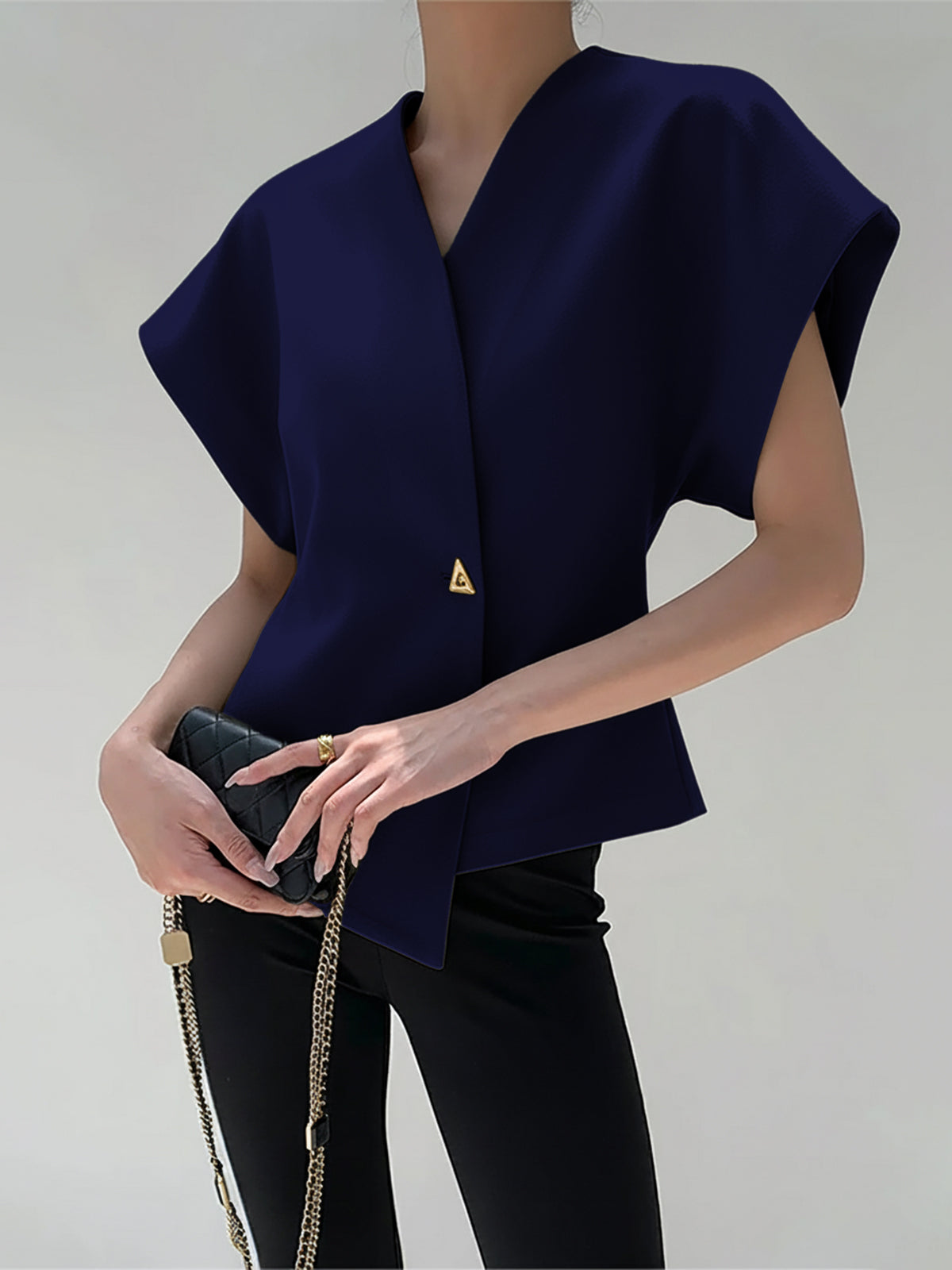 Women’s V-Neck Button Down Blouse Navy