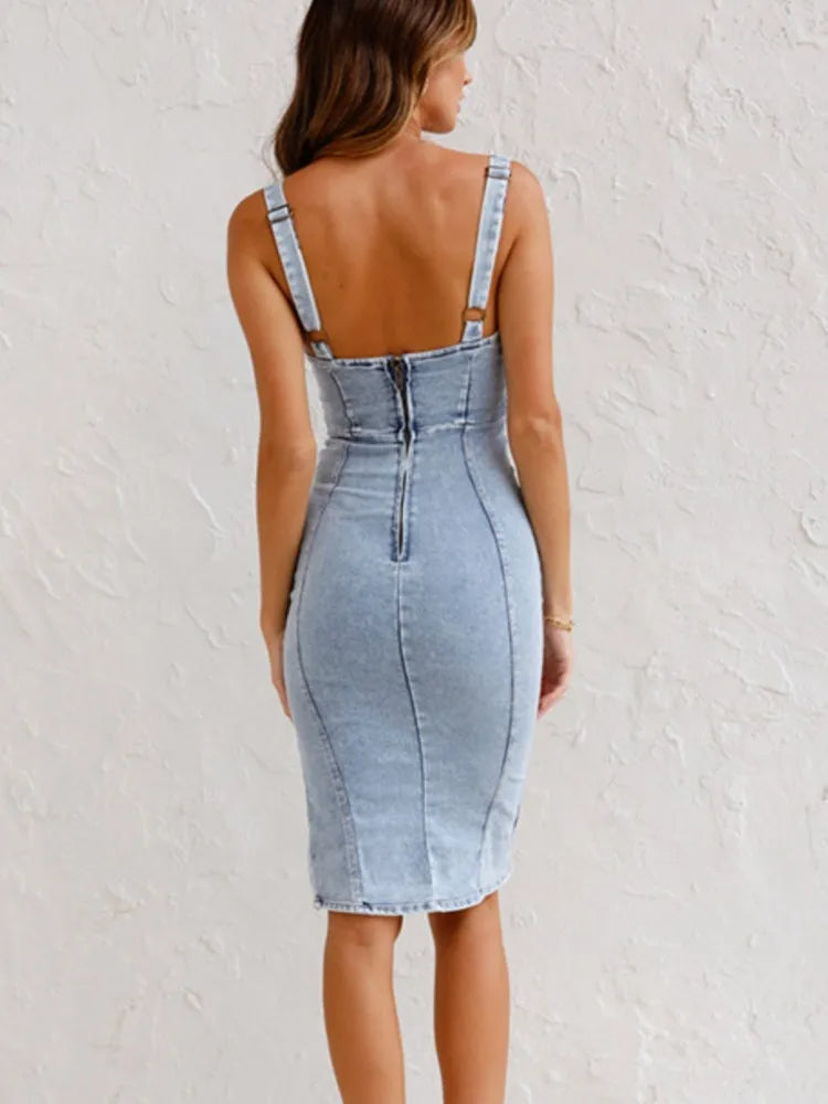 Women’s Denim Bodycon Midi Dress