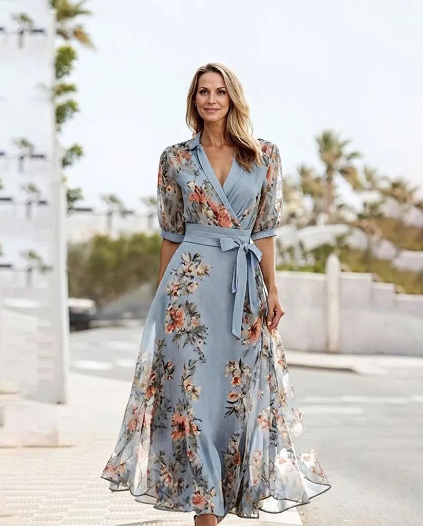 Women’s V-Neck Short Sleeve Midi Dress