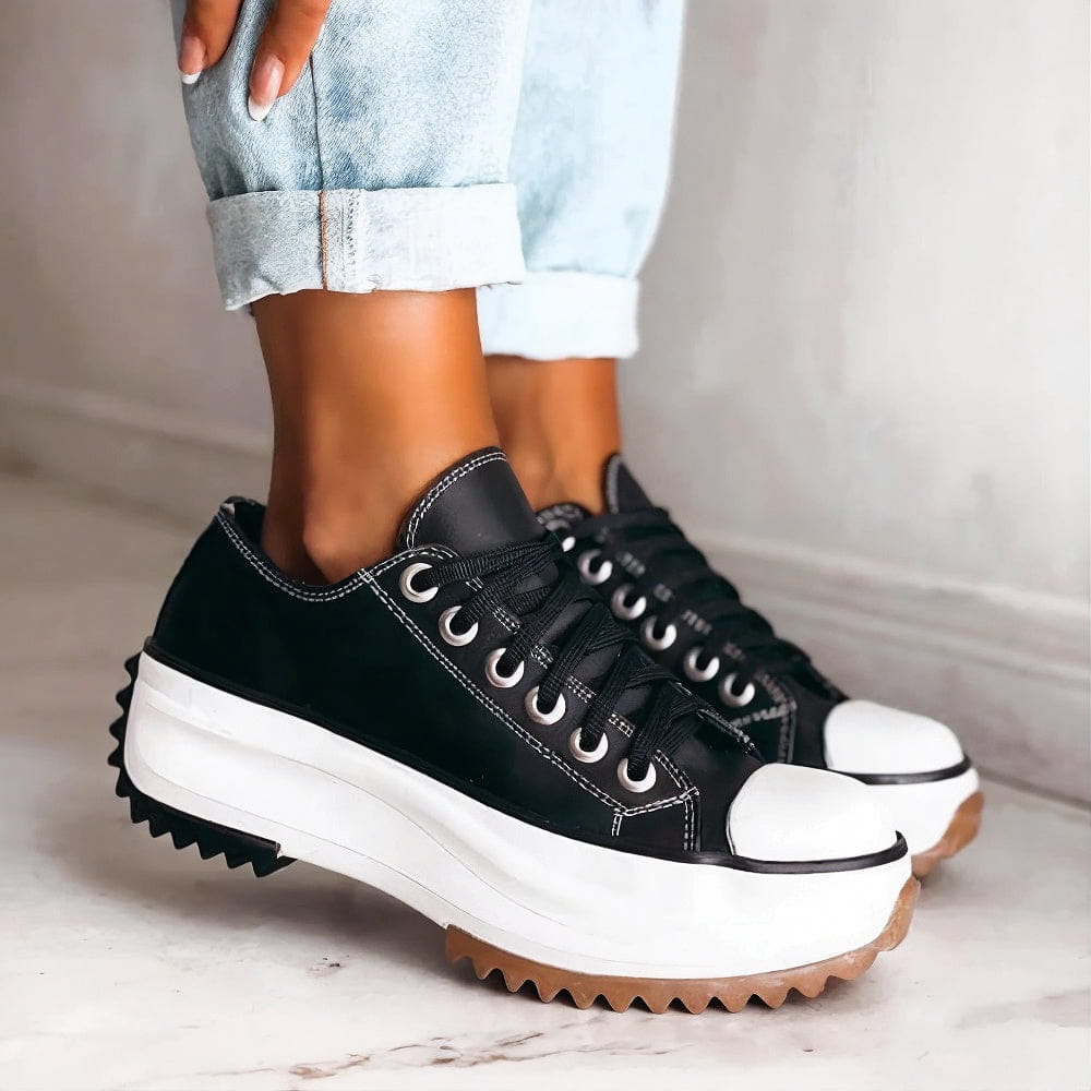 Women’s Leather Platform Trainers Black