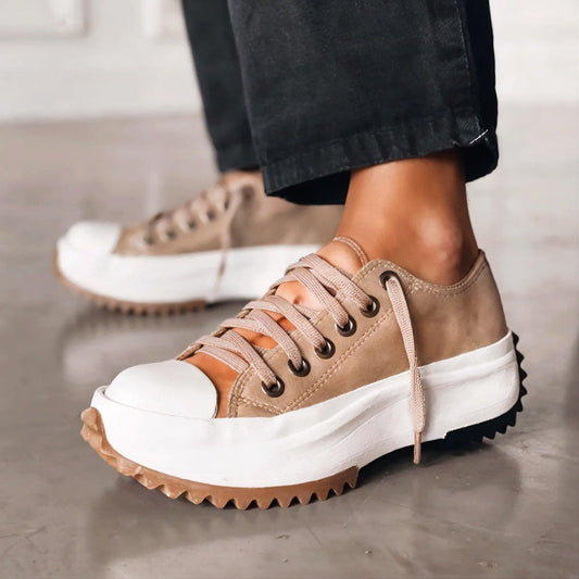 Women’s Leather Platform Trainers Brown