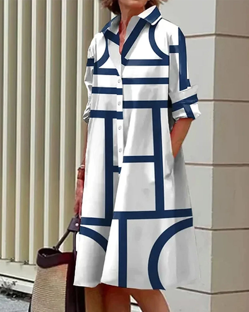 Women’s Geometric Print Dress with Pockets