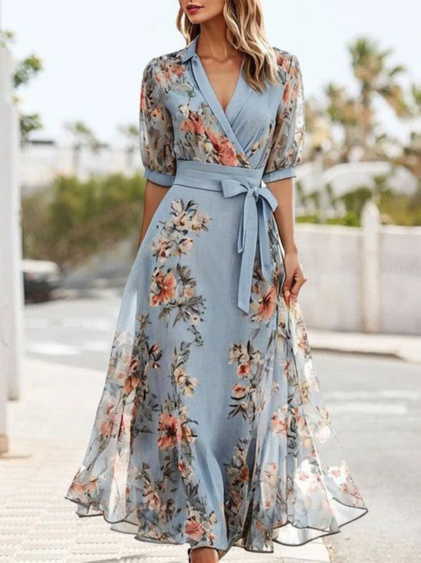 Women’s V-Neck Short Sleeve Midi Dress