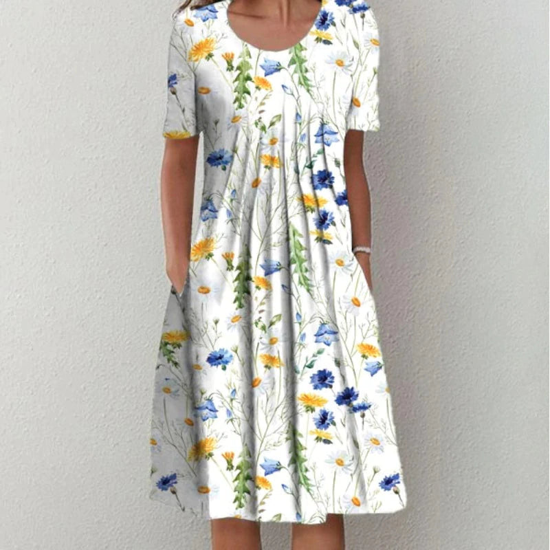 Women’s Printed Midi Dress White yellow
