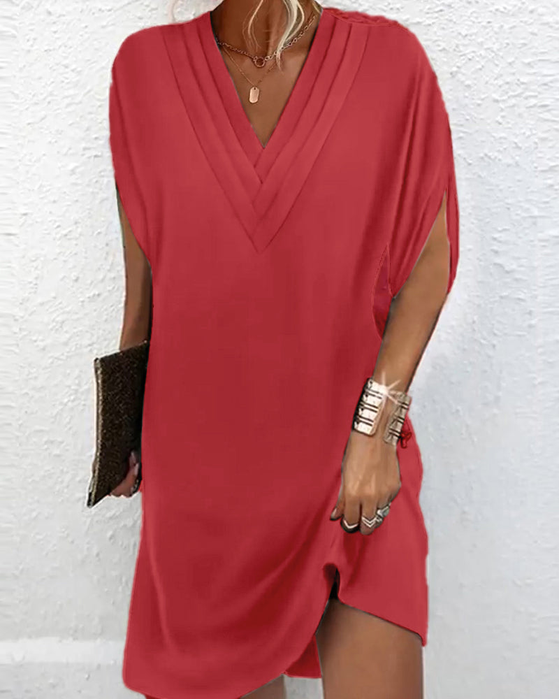 Women’s Split Sleeve Linen Blend Dress Red