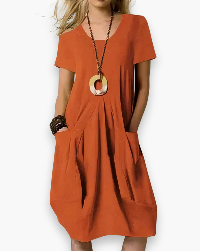 Women’s A-Line Midi Dress with Pockets Orange
