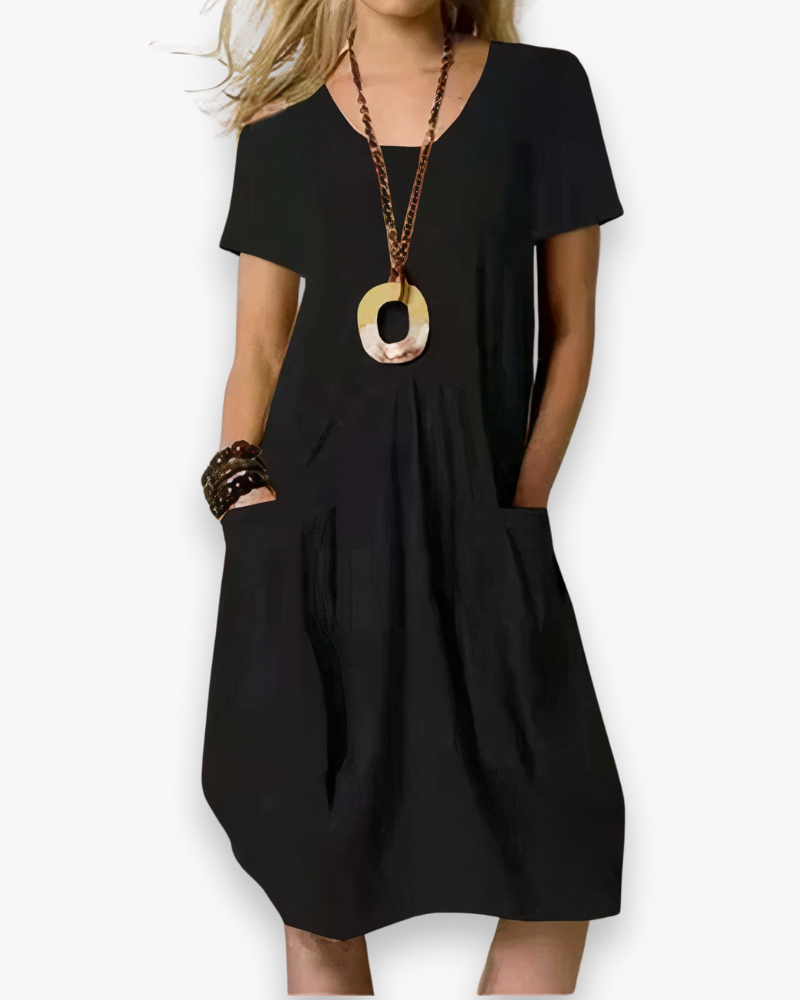 Women’s A-Line Midi Dress with Pockets Black