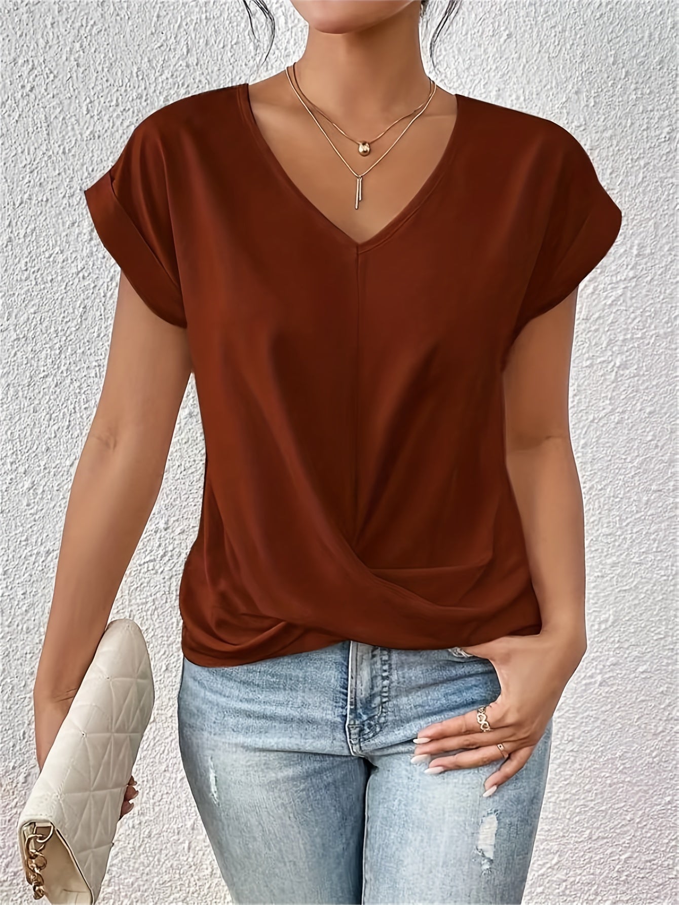Women’s Sweetheart Neck Short Sleeve T-Shirt Red