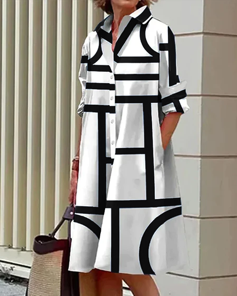 Women’s Geometric Print Dress with Pockets