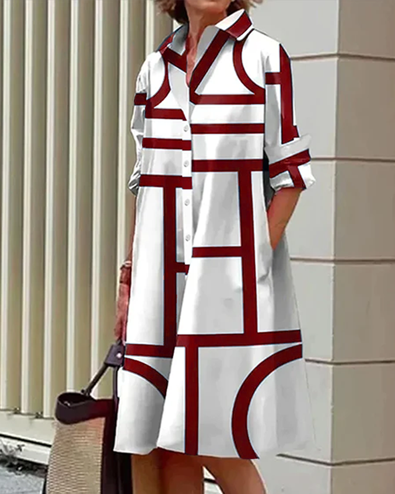 Women’s Geometric Print Dress with Pockets