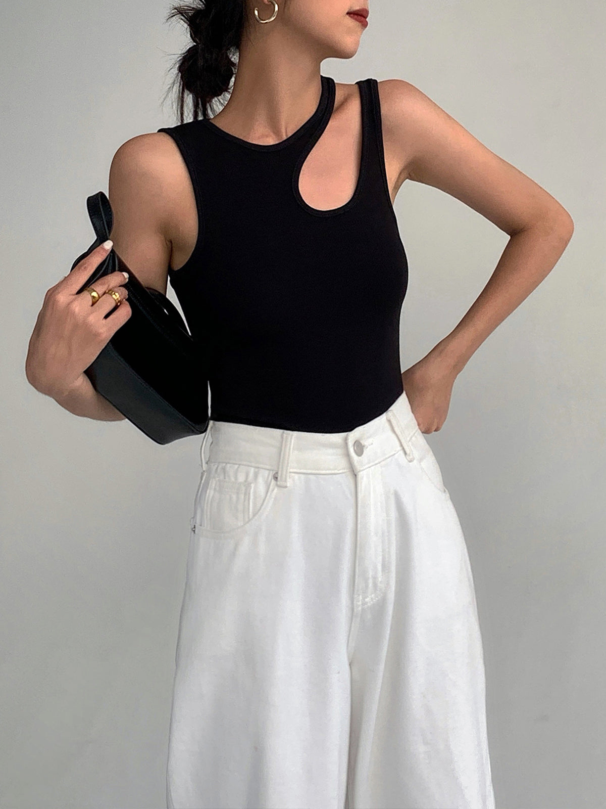 Women’s Semi-Sheer Cutout Tank Top Black