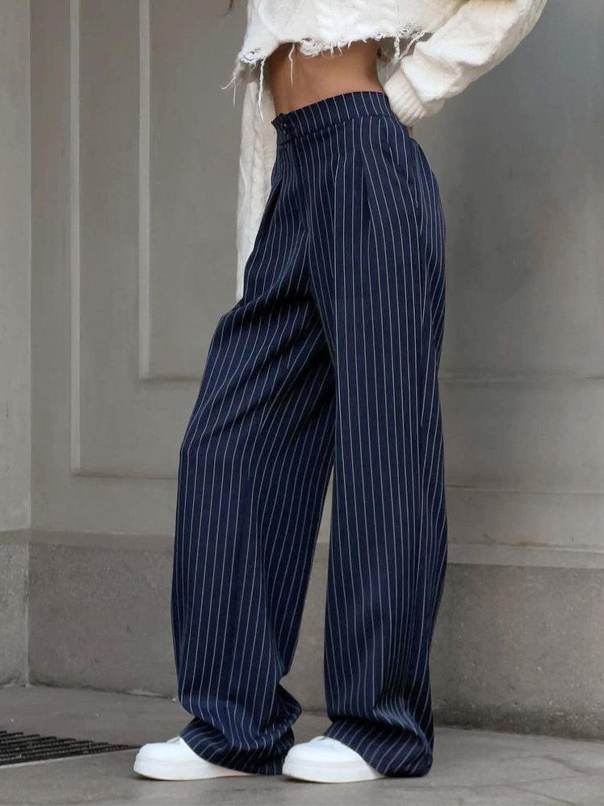 Women’s Pinstripe Pleated Wide-Leg Trousers