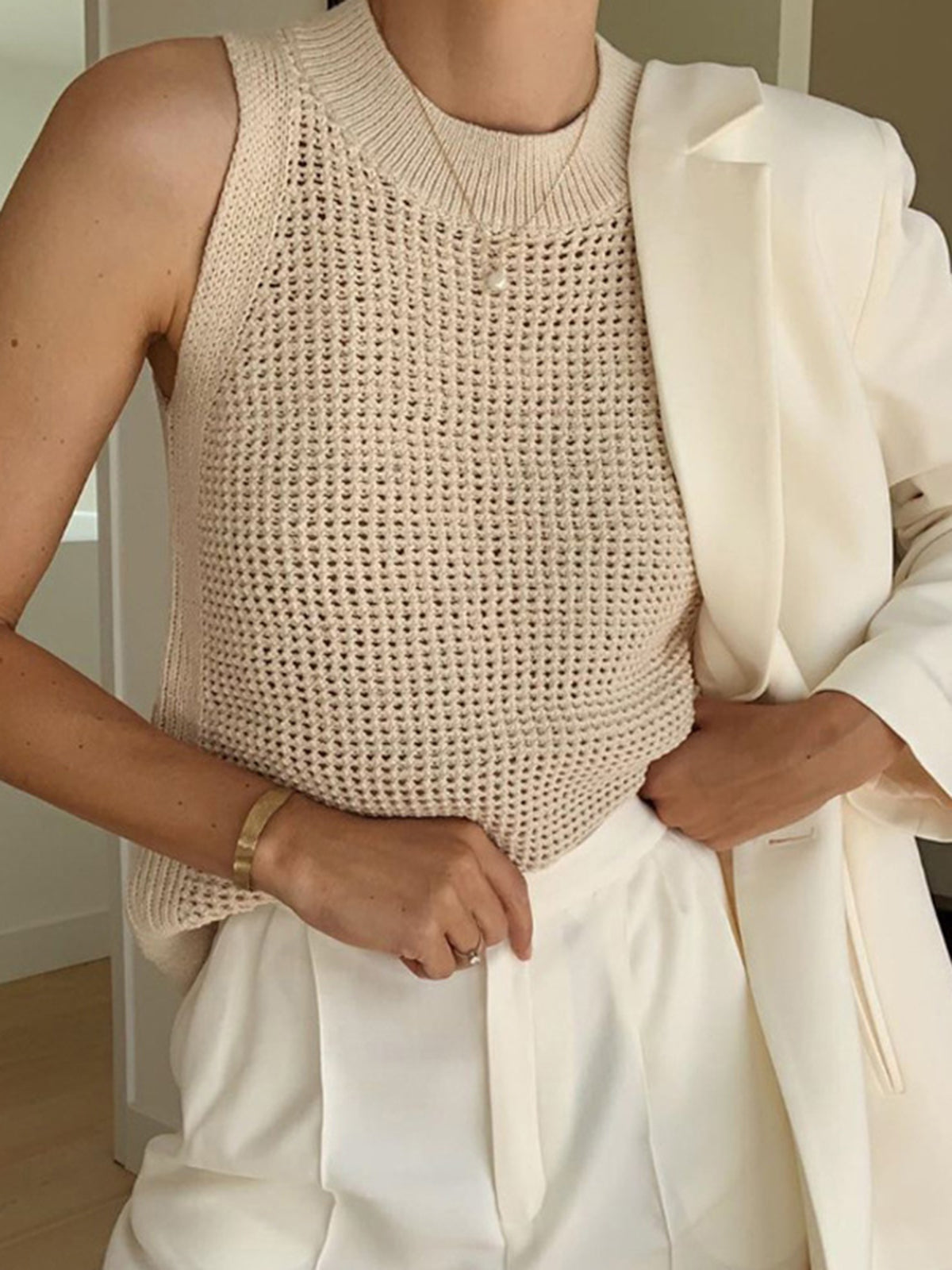 Women’s Open-Knit Tank Top | Crew Neck