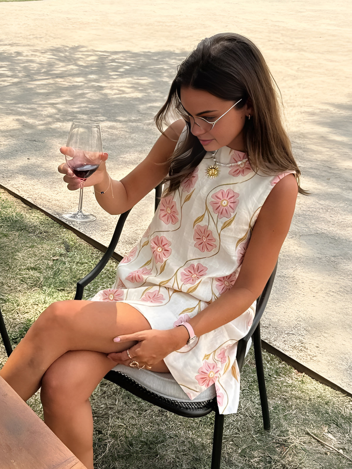 Women’s Floral Linen Blend Mini Dress White