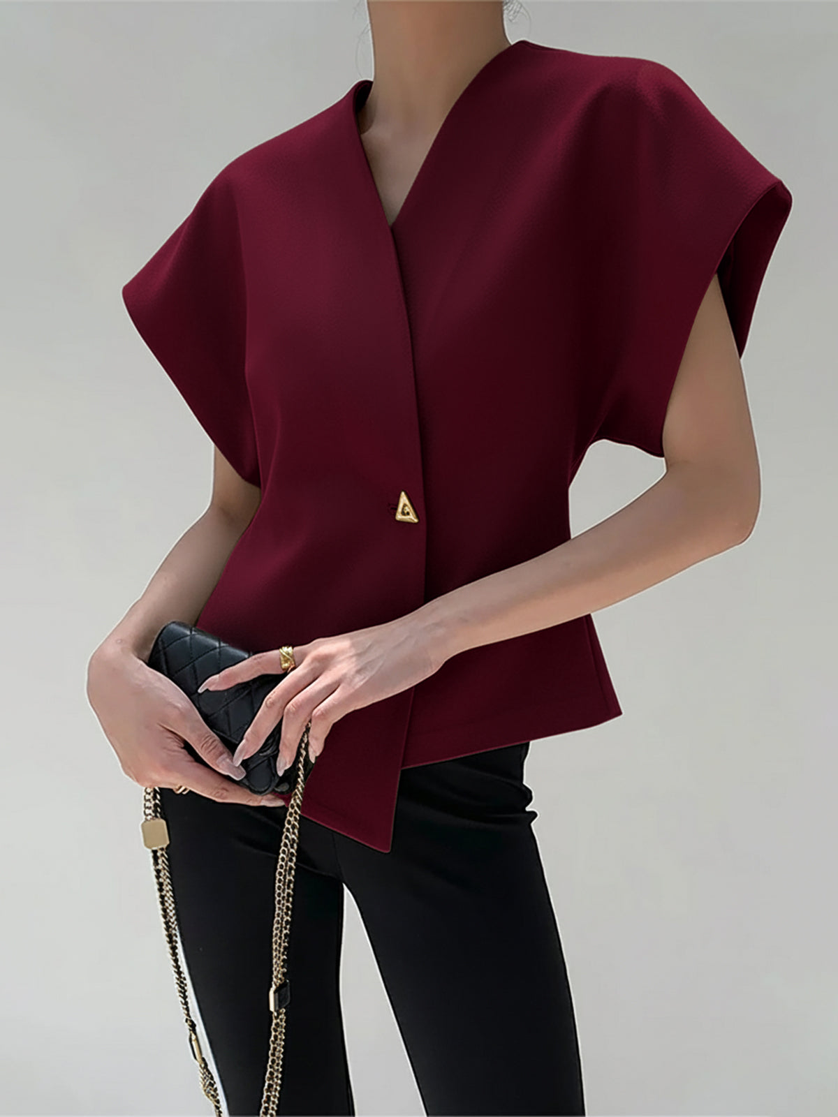 Women’s V-Neck Button Down Blouse Burgundy