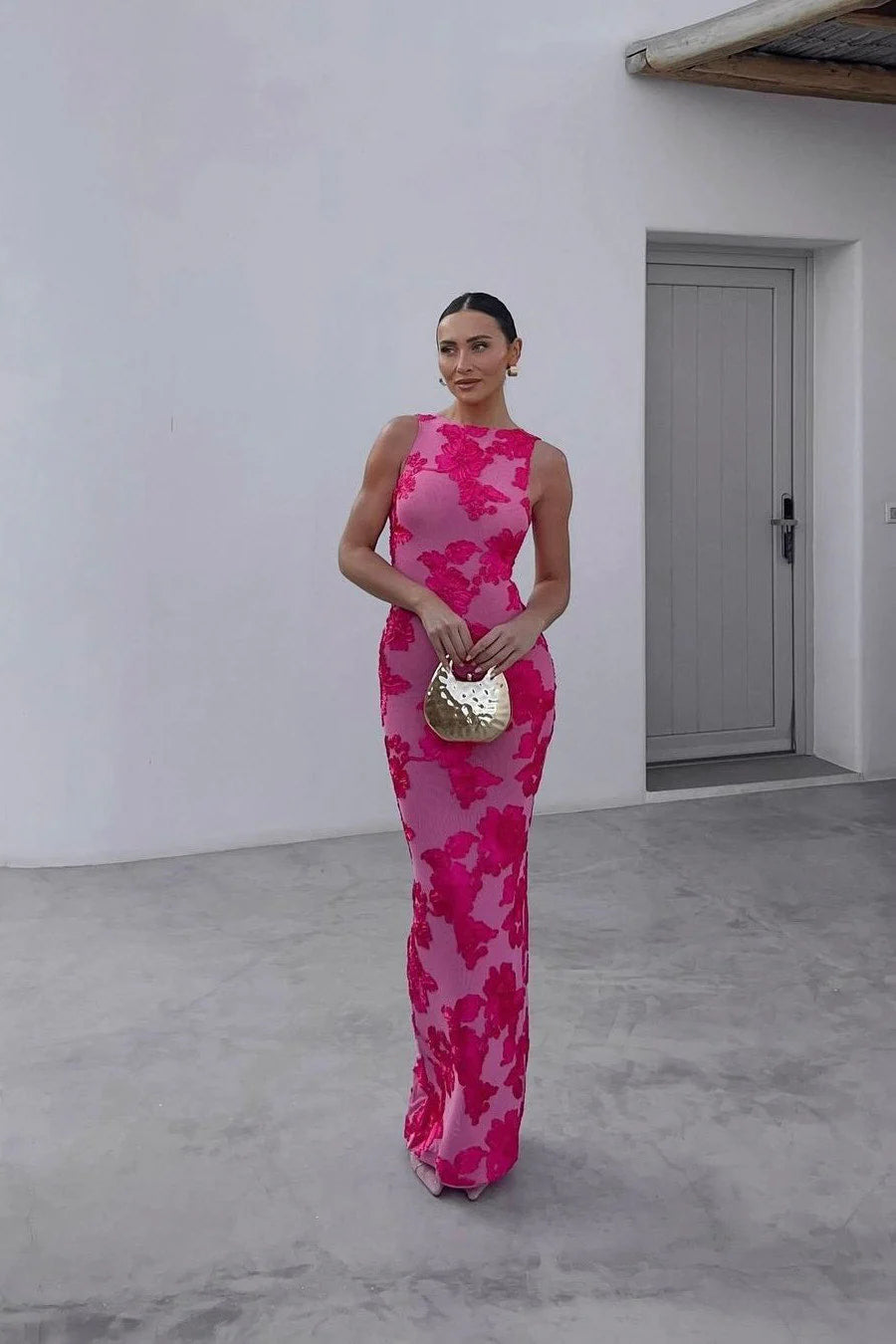 Women’s Floral Maxi Dress | Racer Neck