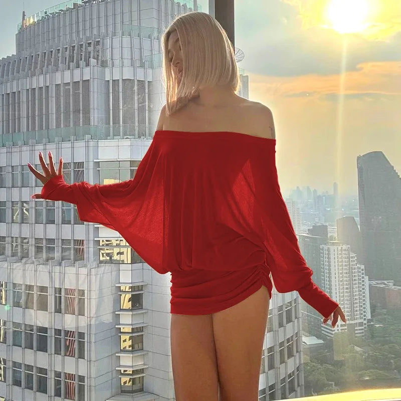 Women’s Mini Dress | Off-Shoulder Ruched Bodycon Red