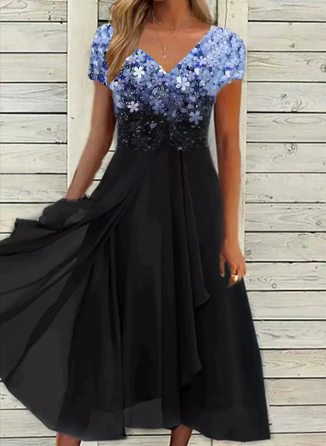 Women’s Chiffon Knee-Length Party Dress Blue black