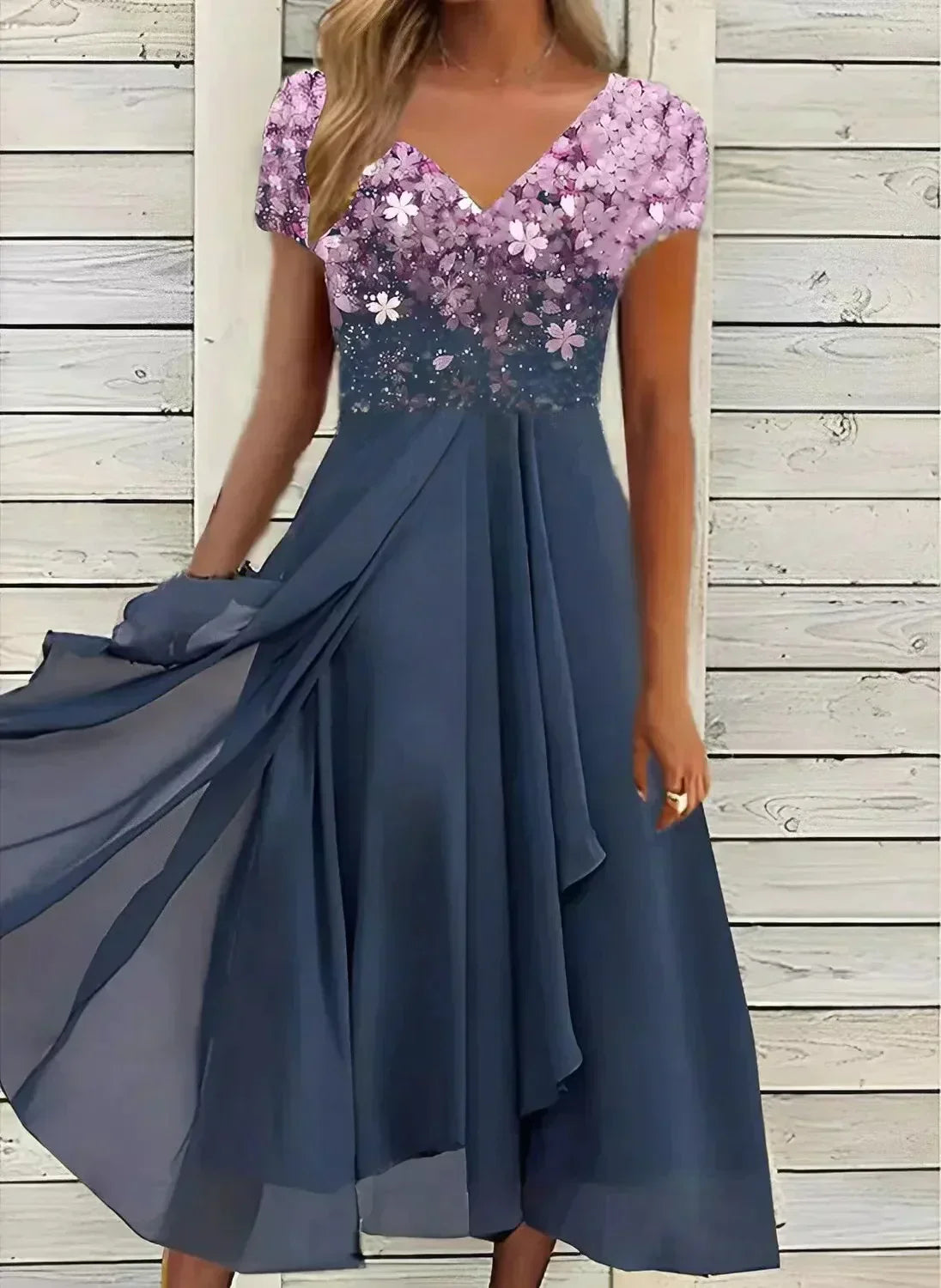 Women’s Chiffon Knee-Length Party Dress Pink blue