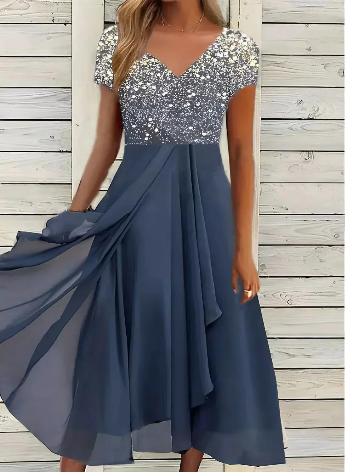 Women’s Chiffon Knee-Length Party Dress Zilver blue
