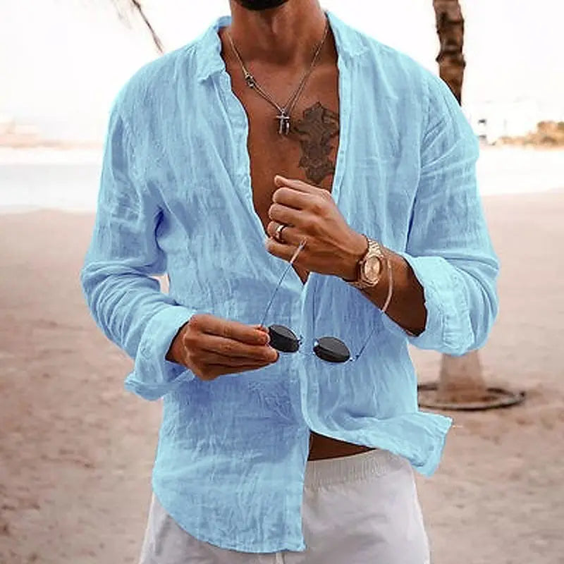 Men’s Linen-Cotton Long Sleeve Blouse