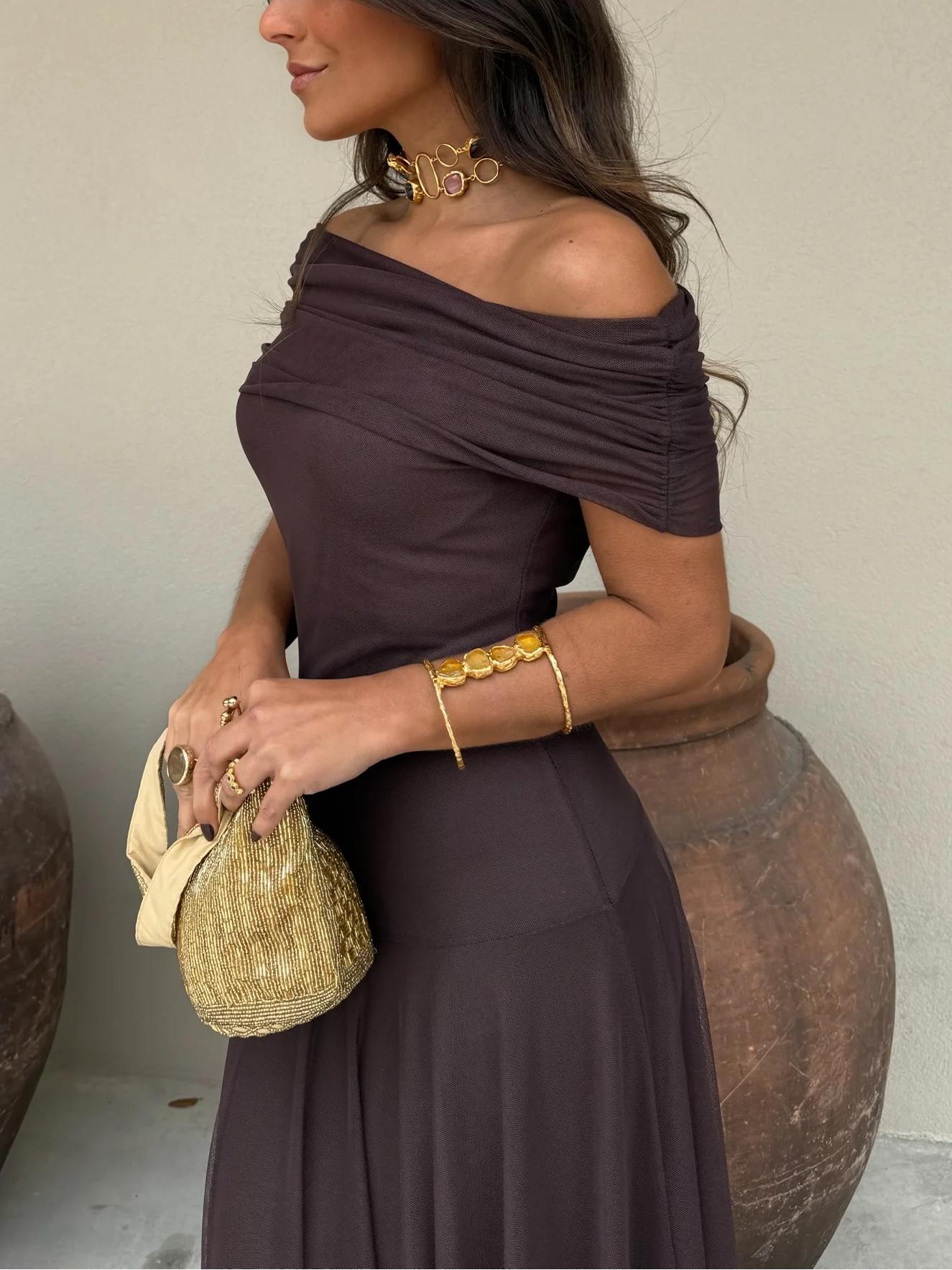 Women’s Off-Shoulder Chiffon Maxi Dress