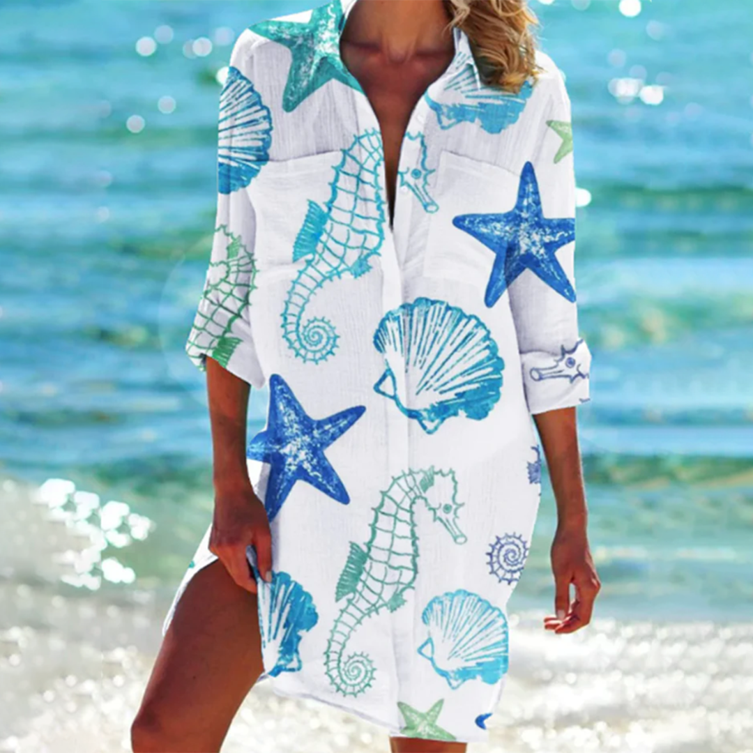 Sophie - Robe Chemise Classique Blue seahorse