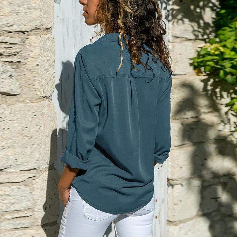 Women’s V-Neck Long Sleeve Top with Pockets