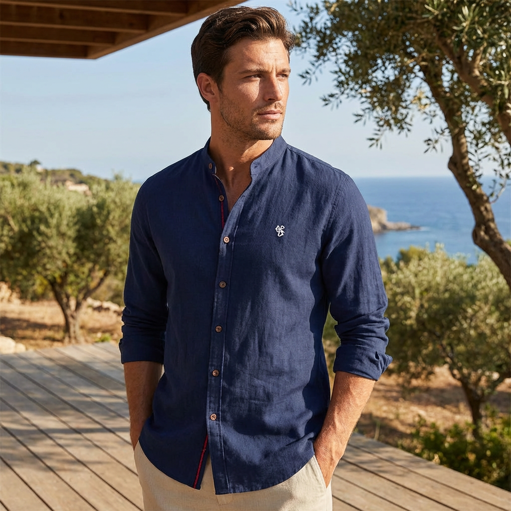 Men’s Bavarian Cotton blouse Blue
