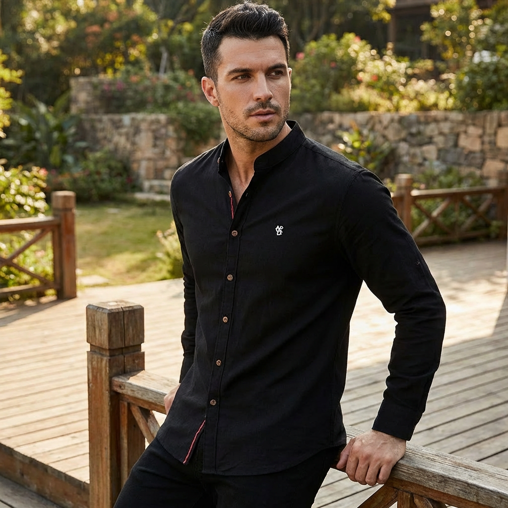 Men’s Bavarian Cotton blouse Black