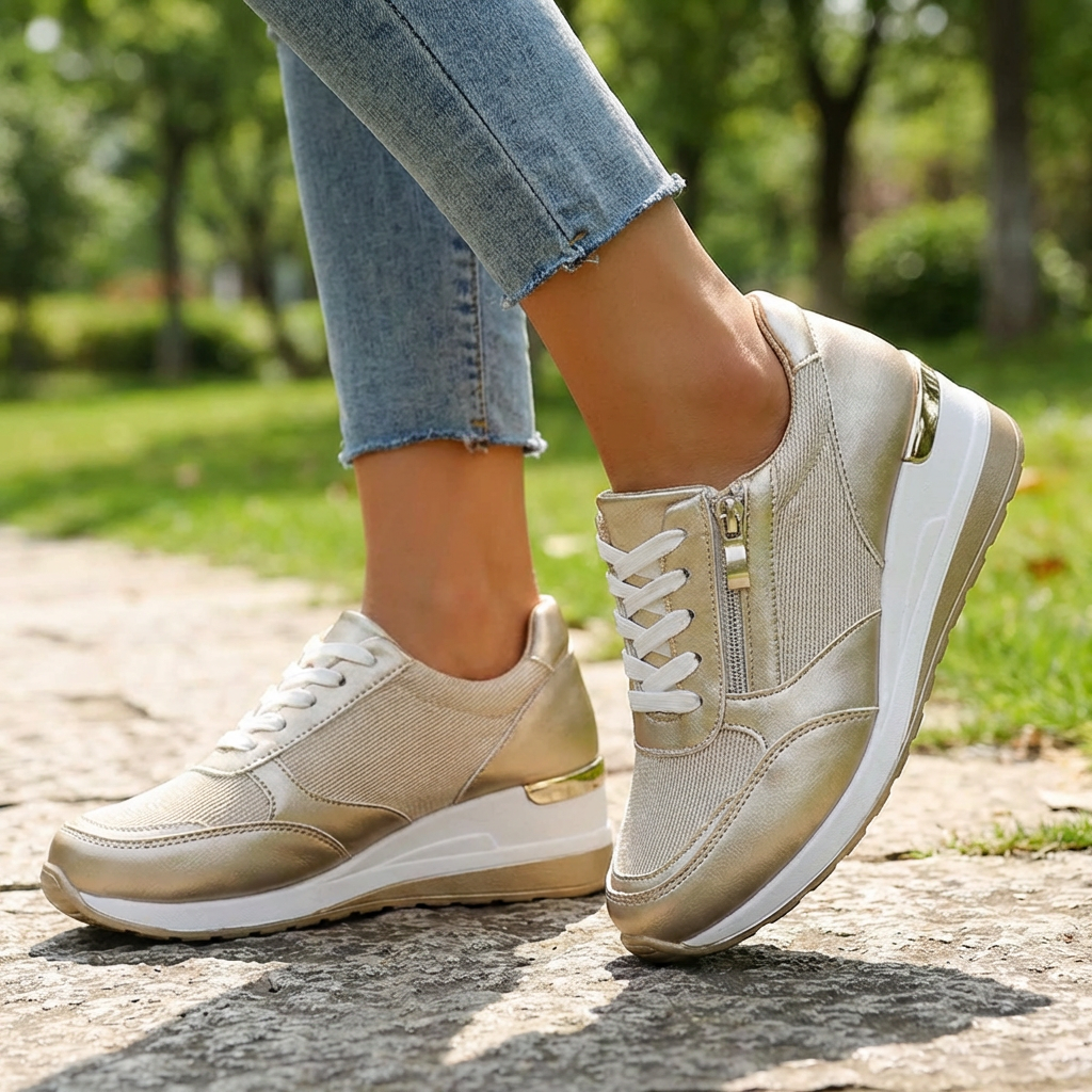 Women’s Wedge Trainers | Zip Lace Gold