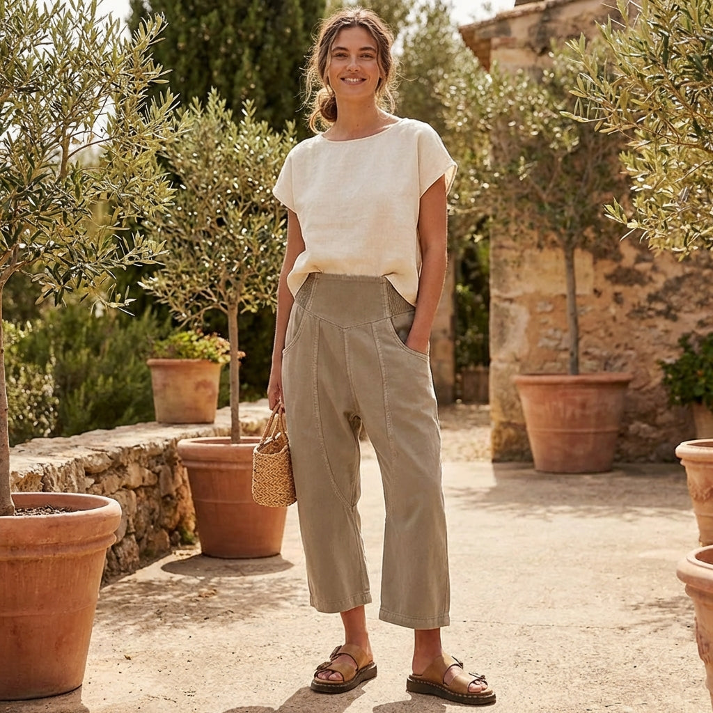 Women’s Wide Leg Trousers | Linen Blend Khaki