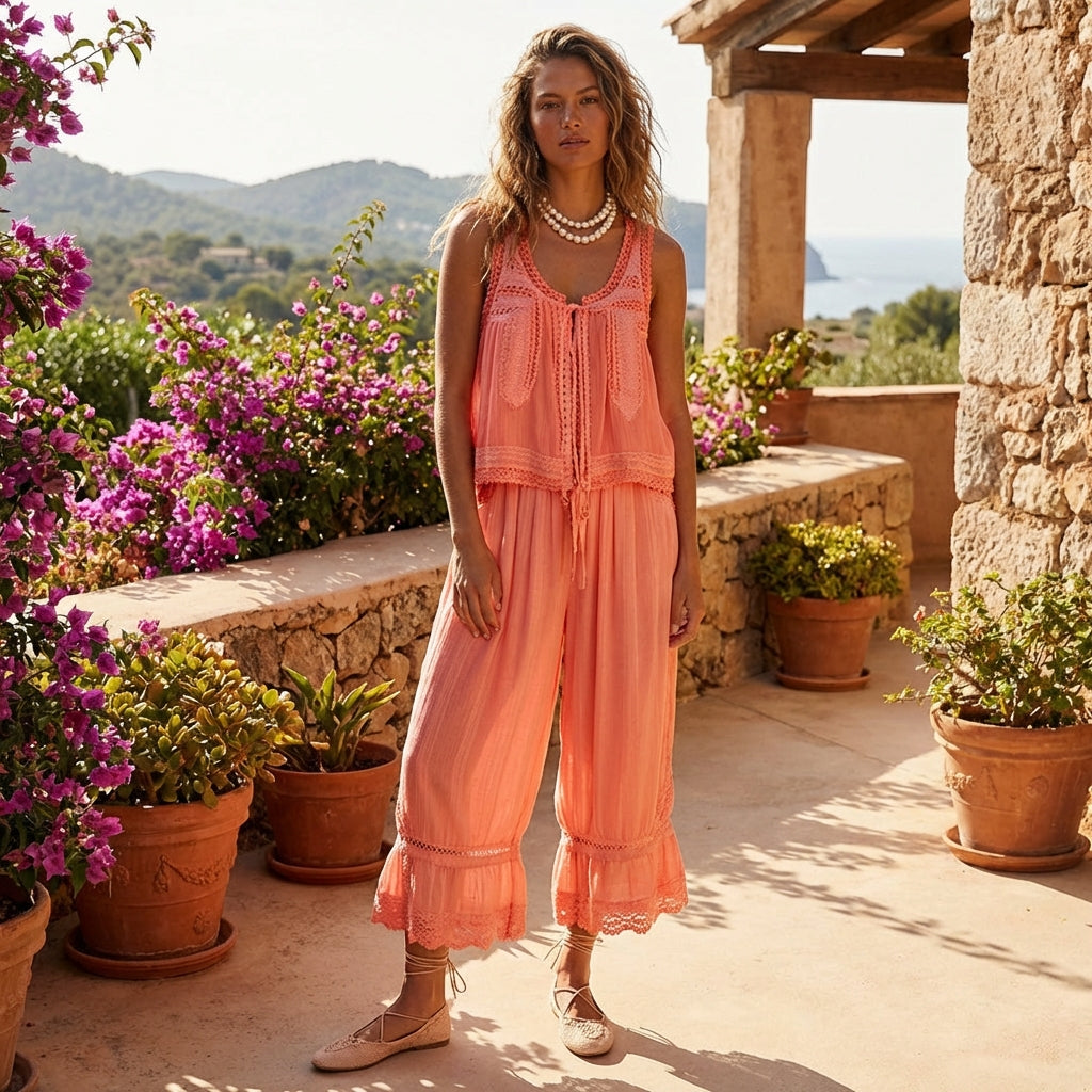 Women’s Lace-Trim Co-Ord | Wide-Leg