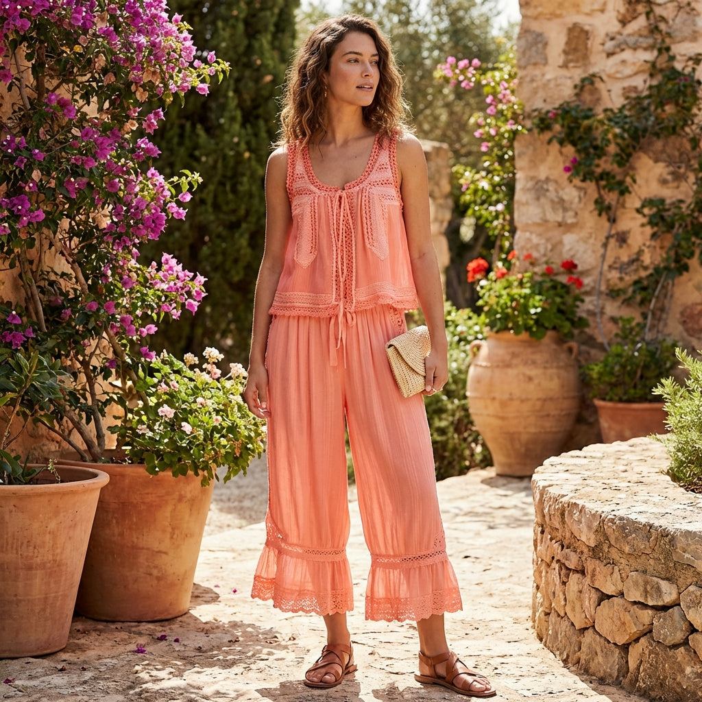 Women’s Lace-Trim Co-Ord | Wide-Leg