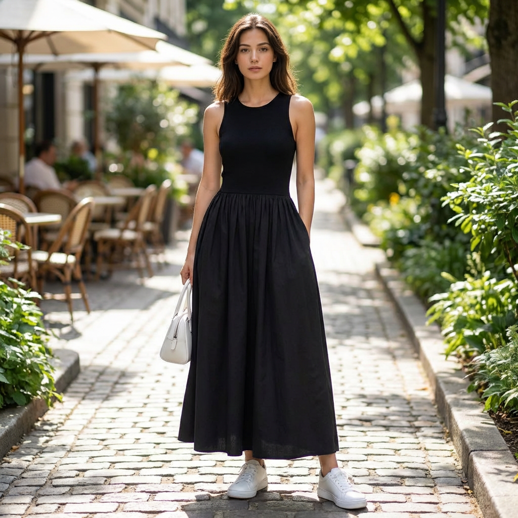 Women’s Crew Neck Maxi Dress Black