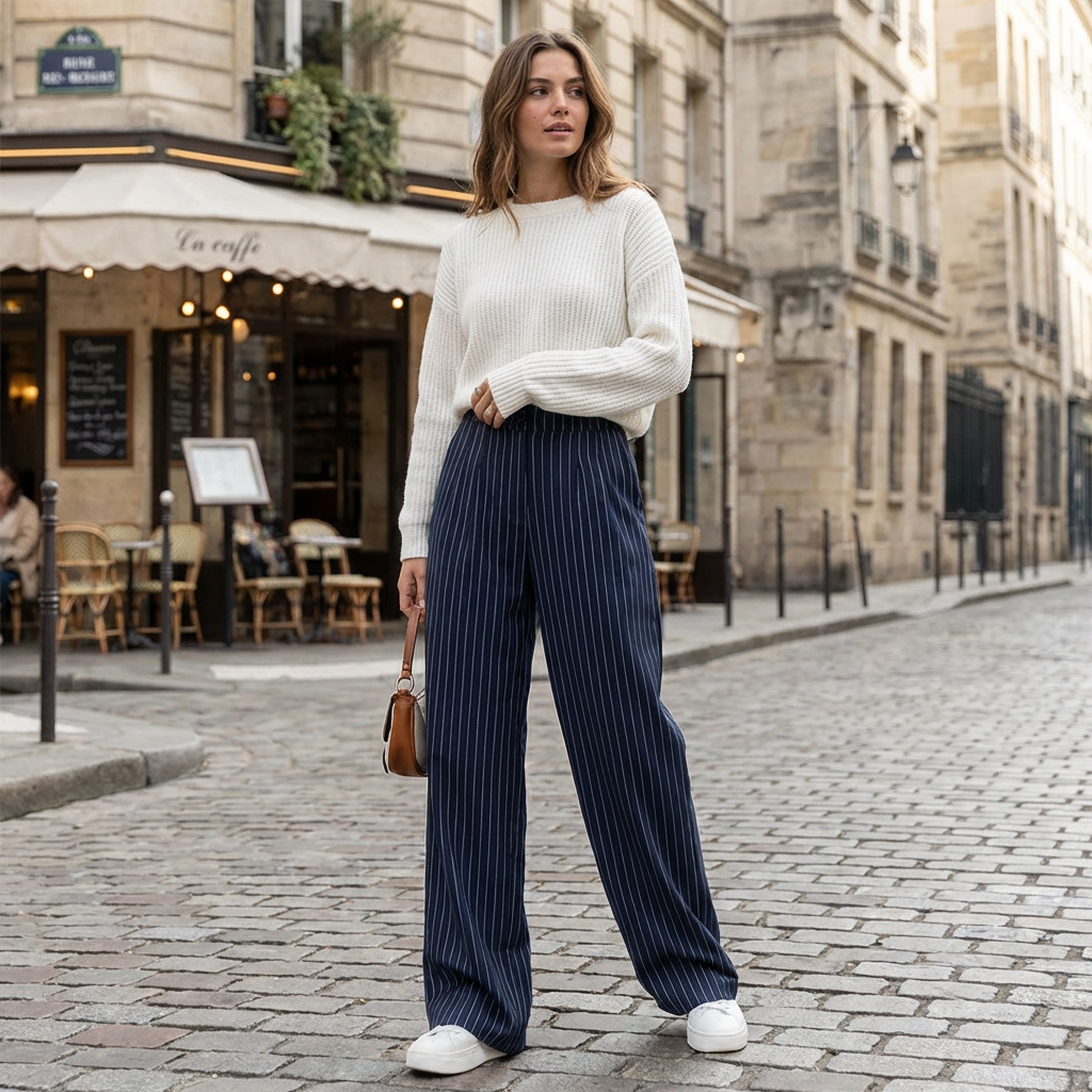 Women’s Pinstripe Pleated Wide-Leg Trousers