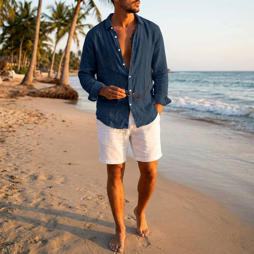 Men’s Linen-Cotton Long Sleeve Blouse