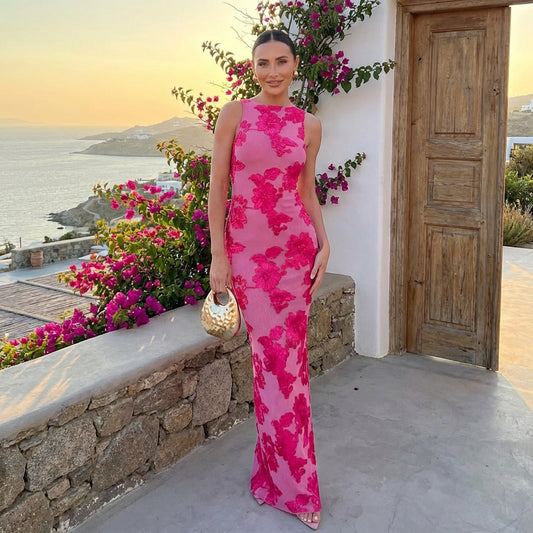 Women’s Floral Maxi Dress | Racer Neck