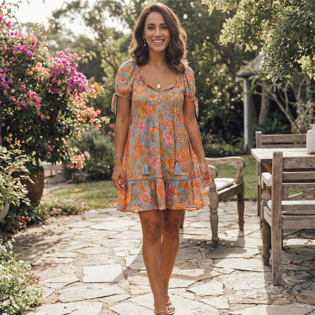 Women’s Floral Ruffle Mini Dress | V-Neck