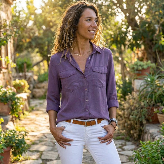 Women’s V-Neck Long Sleeve Top with Pockets