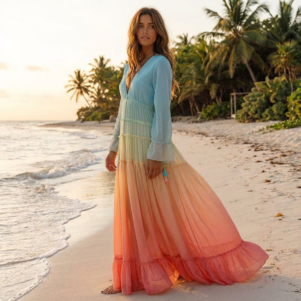 Women’s Tiered Maxi Dress | Rainbow