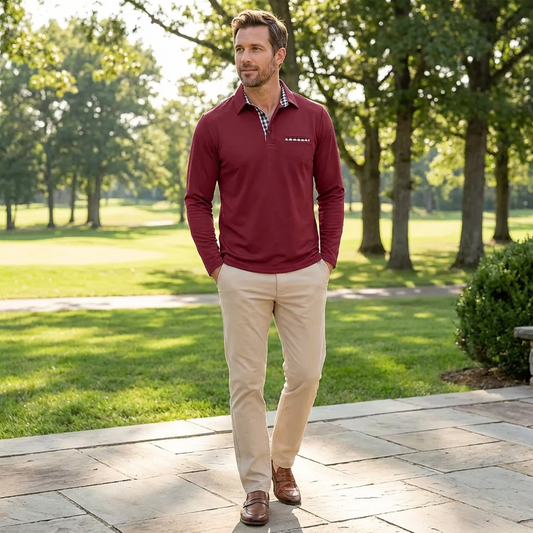 Men’s Long Sleeve Polo Shirt Cotton Blend
