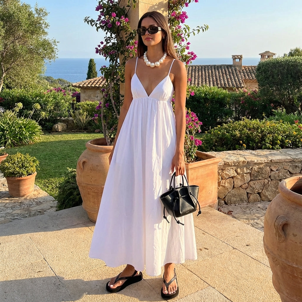 Women’s Cotton Open Back Maxi Dress White