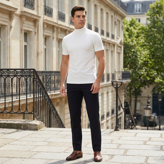 Men's Roll Neck Slim Fit Shirt White