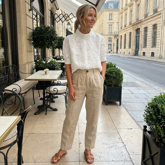 Women’s Stand Collar Half Sleeve Blouse White