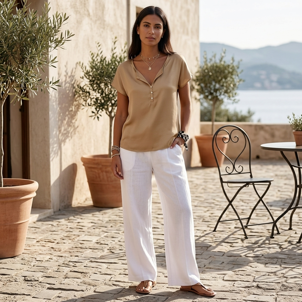 Women’s V-Neck Sleeveless Top Light Brown