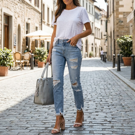 Women’s Skinny Ripped Jeans | High-Waisted Light Blue