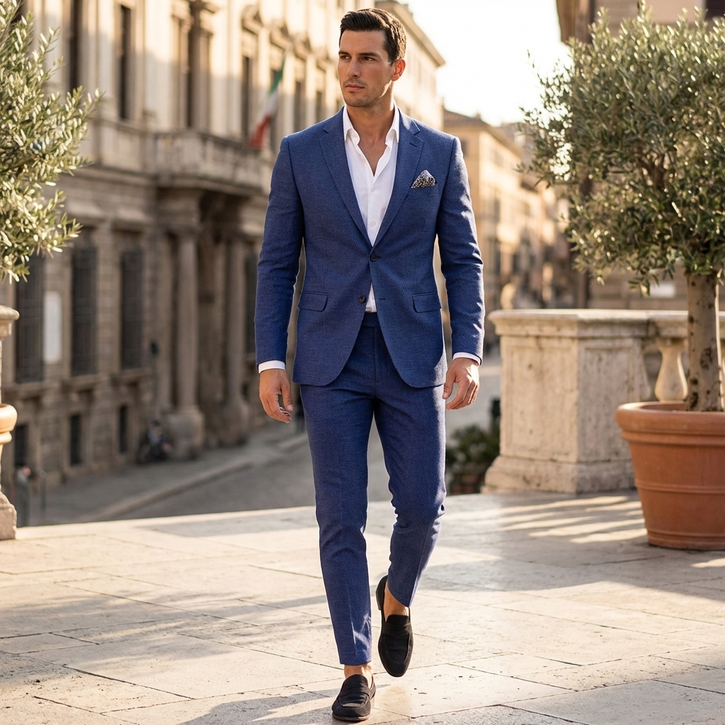 Men’s Two Piece Suit Set Dark Blue